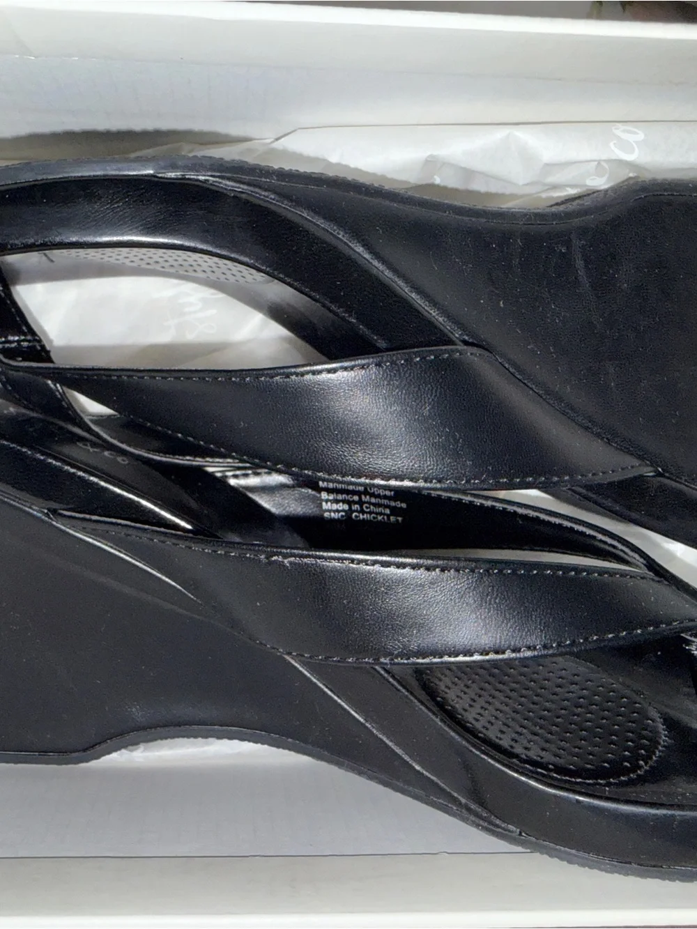 Style & Co. Black Patent Wedge Thong Sandals